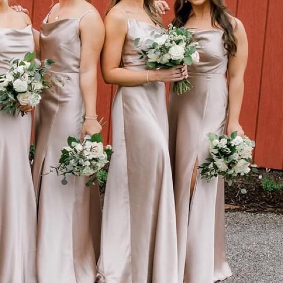 Birdy grey Lisa long bridesmaid dress in satin taupe - Picture 7 of 7